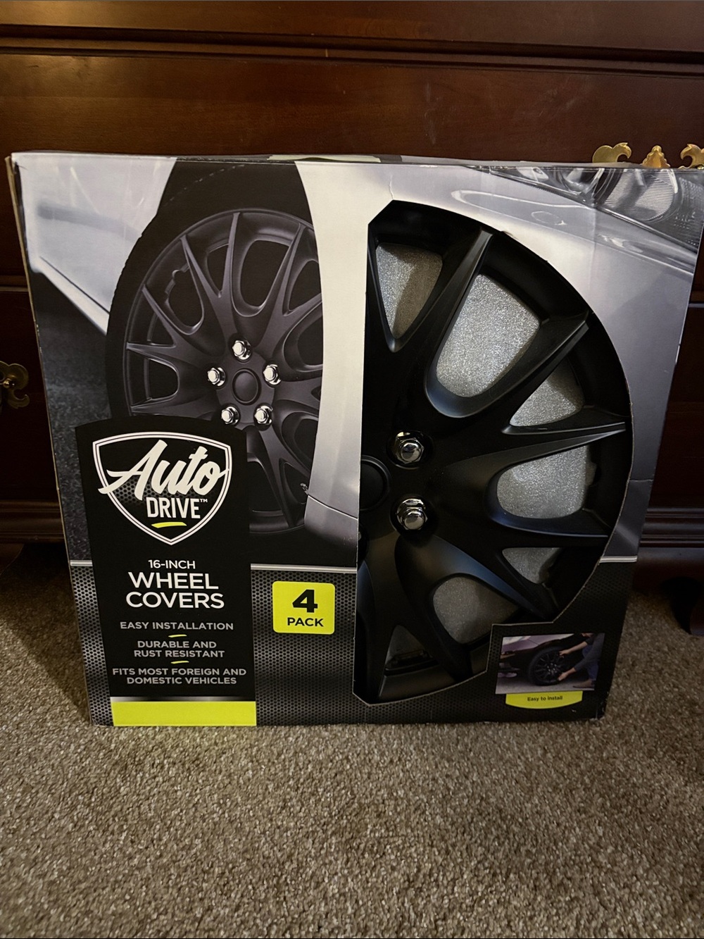 Auto Drive 16-Inch Black Wheel Covers - 4-Pack
